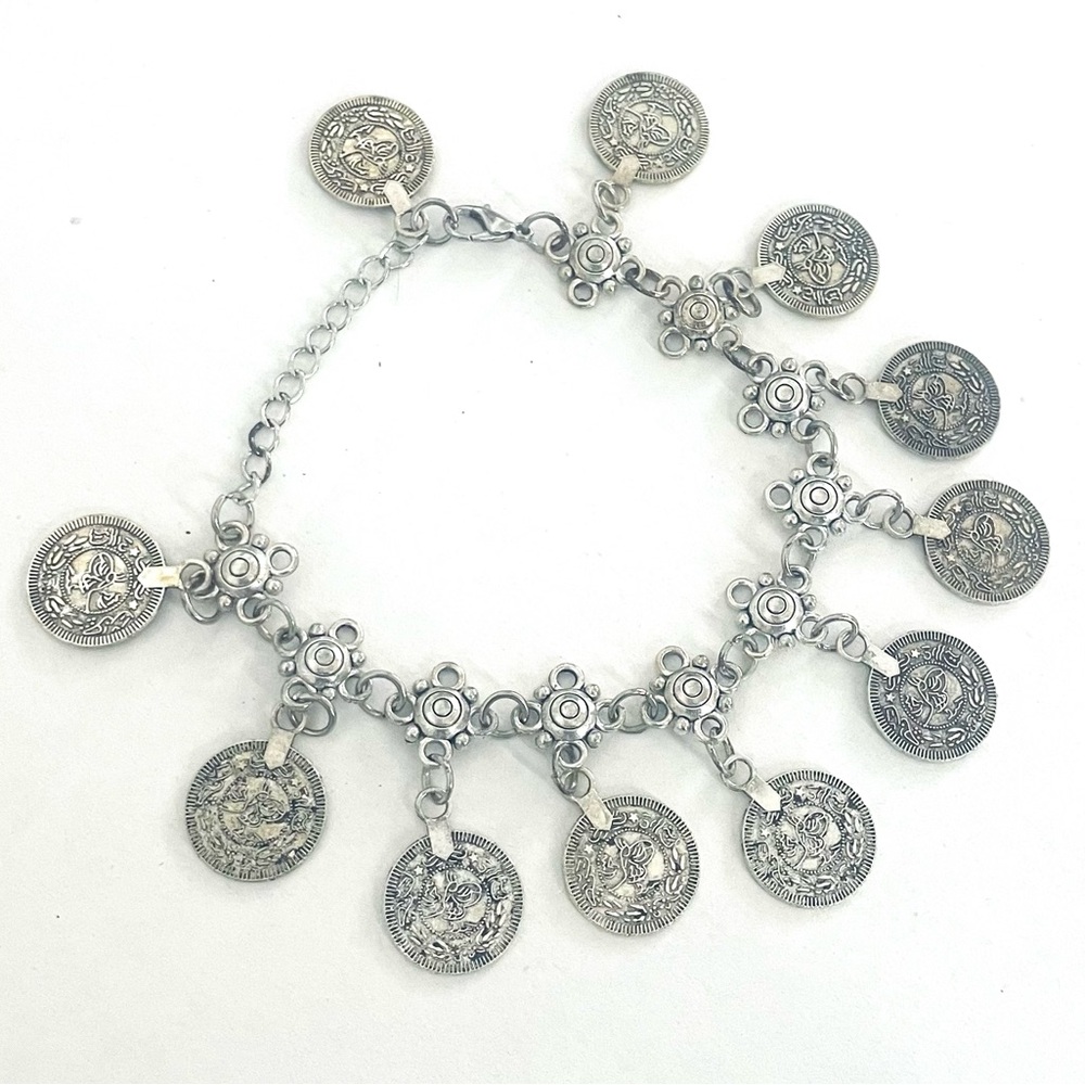 Boho Coin Charm Anklet Ankle Bracelet vintage silver tone gypsy belly dance